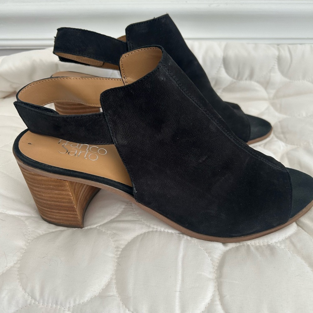 Franco Sarto Black Suede Heeled Sandals